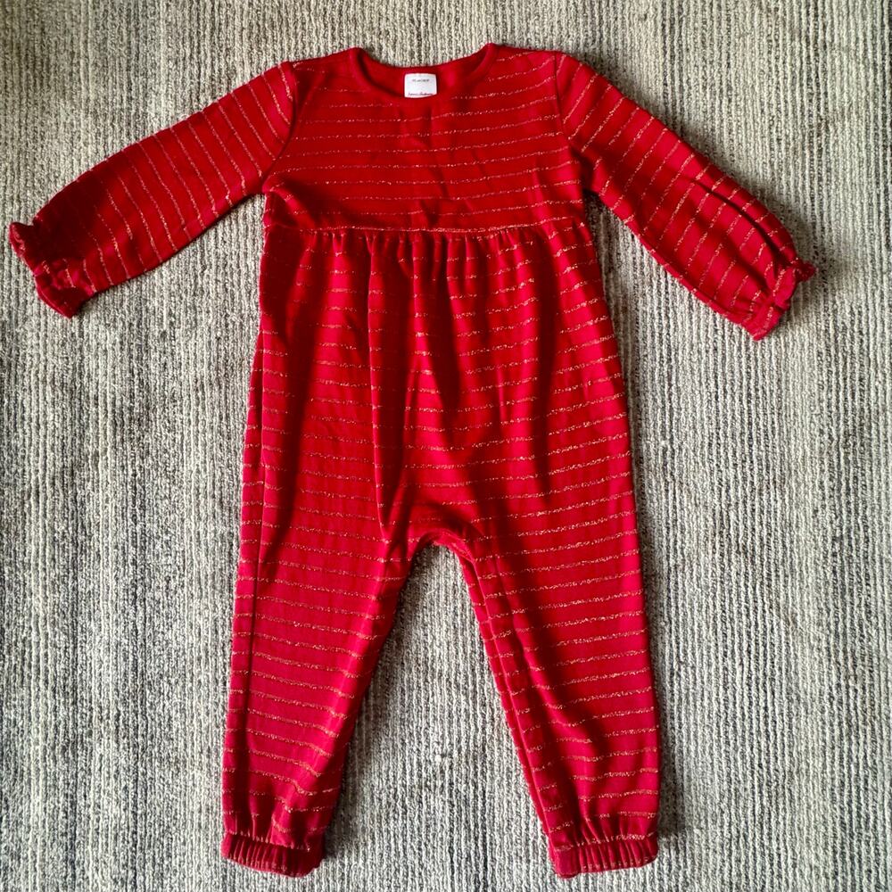 Hanna Andersson Sparkle Stripe Holiday Romper Red Gold Christmas 3T One Piece